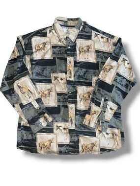 Vintage Bit & Bridle Outfitters Horse Print Button-Up Shirt